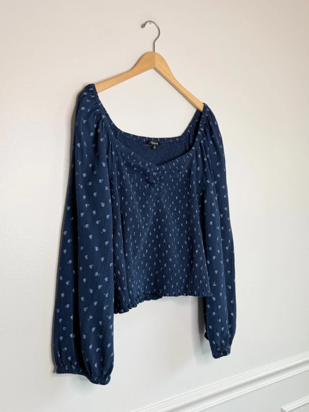 NEW Madewell Lucille Smocked Balloon Sleeve Top in Indigo Ditsy Floral Print